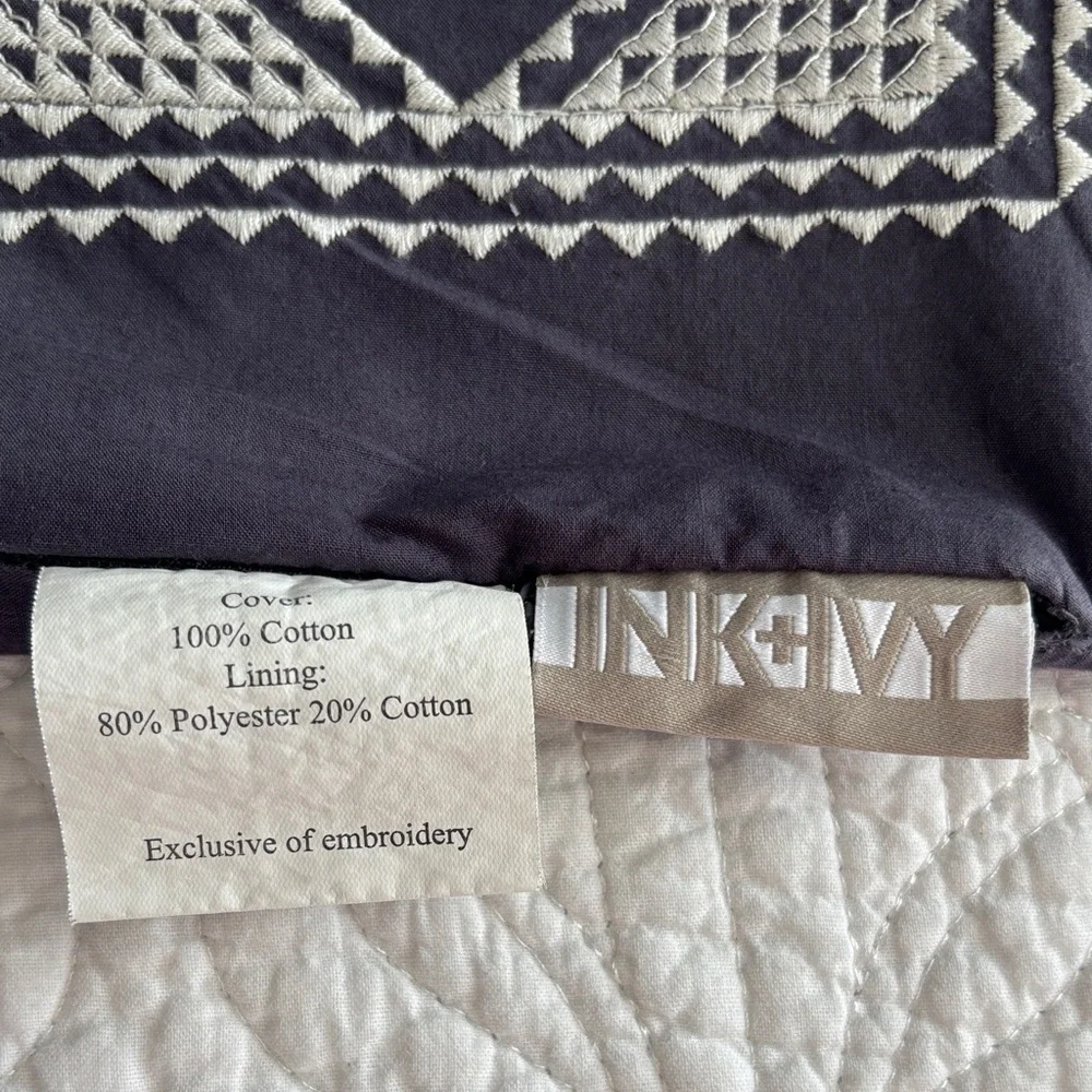 Ink + Ivy Isla Cotton Embroidered Edge Geometric Euro Shams Set of 2 Gray White